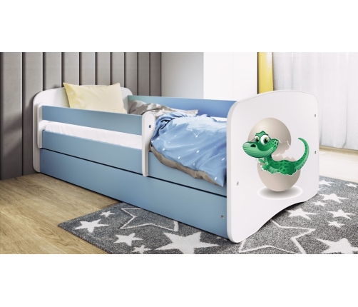 Łóżko babydreams niebieskie mały dino bez szuflady materac 140/70