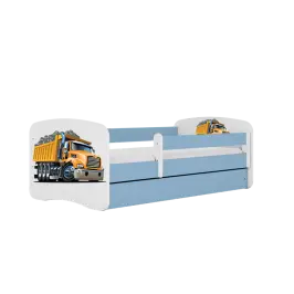 Детская кровать синяя Truck с ящиком и латексным матрасом 140x70
