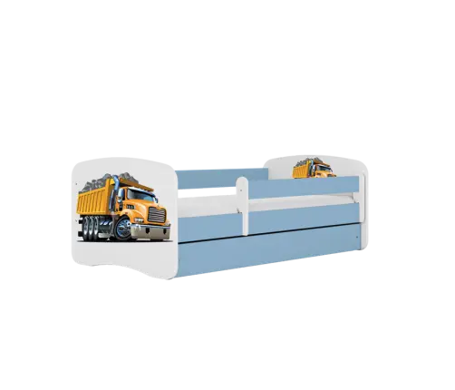 Детская кровать синяя Truck с ящиком и латексным матрасом 140x70