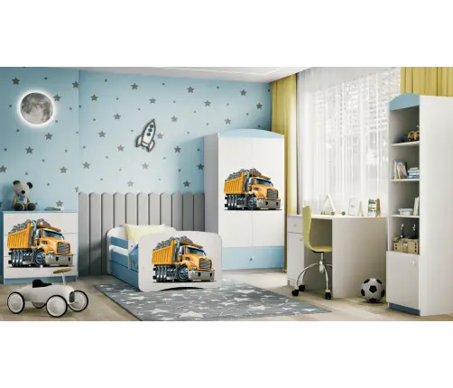 Детская кровать синяя Truck с ящиком и латексным матрасом 140x70