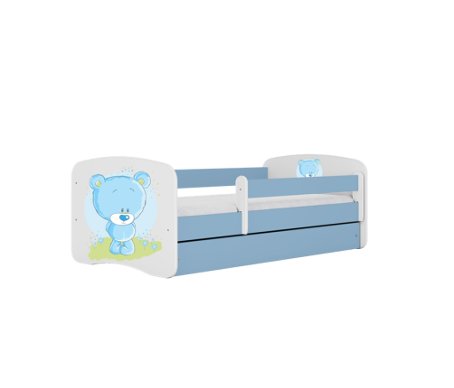 Bērnu gulta zila Blue Bear ar atvilktni un lateksa matraci 140x70