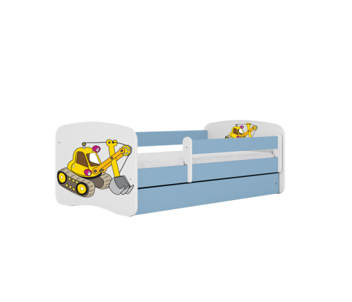 Детская кровать синяя Excavator без ящика и латексным матрасом 160x80