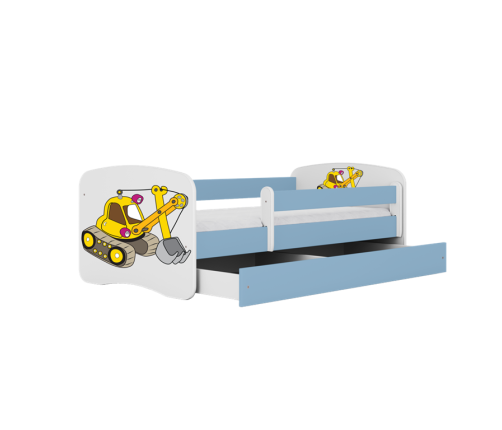 Детская кровать синяя Excavator без ящика и латексным матрасом 160x80