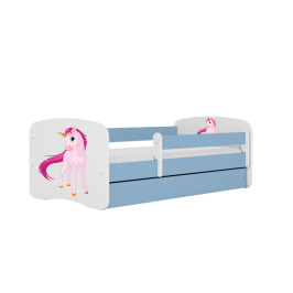 Детская кровать синяя Unicorn с ящиком и матрасом 160x80