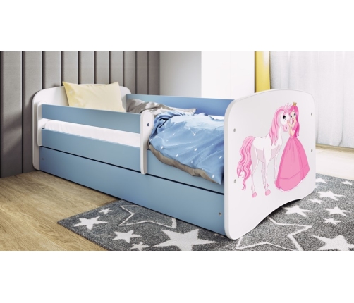 Bērnu zila gulta Princess Horse bez atvilktnes ar matraci 180x80