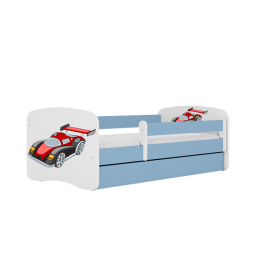Детская кровать Blue Racing Car с ящиком с матрасом 180/80