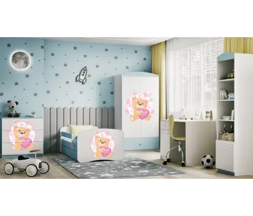 Bērnu gulta Blue Bear with Butterflies ar kasti ar matraci 180/80