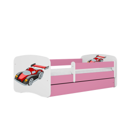 Bērnu gulta Pink Racing Car bez izvelkamās atvilktnes ar matraci 140x70
