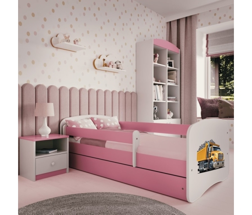 Детская кровать Pink Truck без выдвижного ящика с матрасом 140x70
