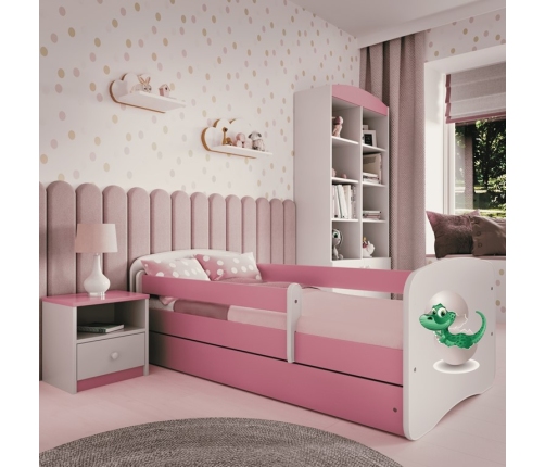 Łóżko babydreams różowe mały dino z szufladą materac 140/70