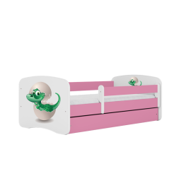 Łóżko babydreams różowe mały dino z szufladą materac 140/70