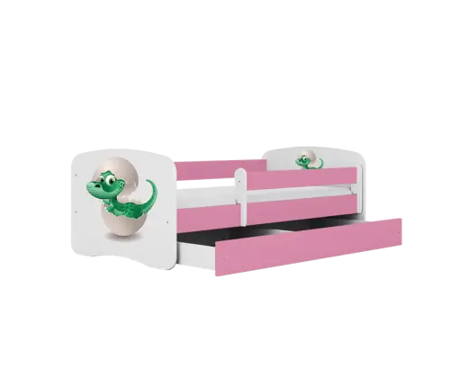 Łóżko babydreams różowe mały dino z szufladą materac 140/70