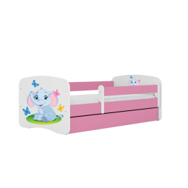 Łóżko babydreams różowe słonik z szufladą materac 140/70