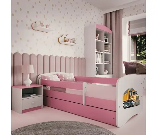 Bērnu gulta Pink Truck bez izvelkamās atvilktnes ar matraci 160x80