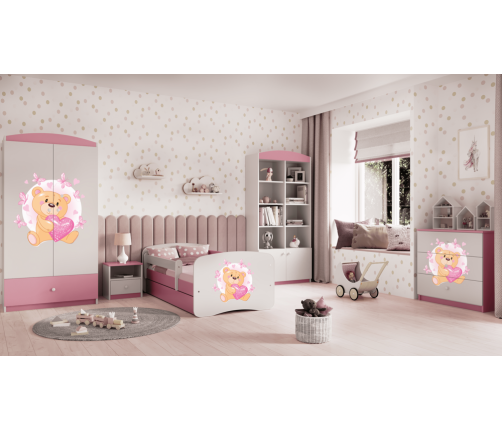 Bērnu gulta Pink Bear with Butterflies bez izvelkamās atvilktnes ar matraci 160x80