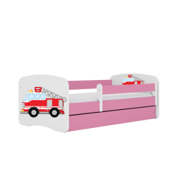 Bērnu gulta Pink Firetruck ar kasti ar matraci 160/80