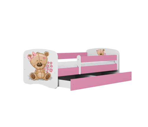 Łóżko babydreams różowe miś kwiatki bez szuflady materac 180/80