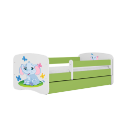 Łóżko babydreams zielone słonik bez szuflady materac 140/70