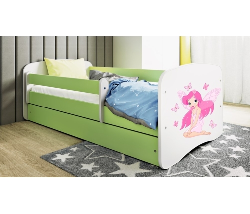 Łóżko babydreams zielone wróżka z motylkami bez szuflady materac 140/70