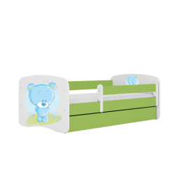 Łóżko babydreams zielone niebieski miś z szufladą materac 140/70