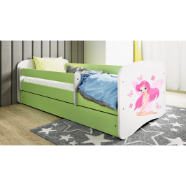 Łóżko babydreams zielone wróżka z motylkami z szufladą materac 140/70