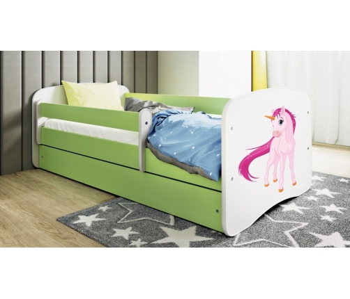Łóżko babydreams zielone jednorożec bez szuflady materac 160/80