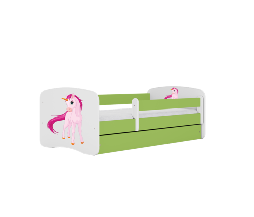 Łóżko babydreams zielone jednorożec bez szuflady materac 160/80