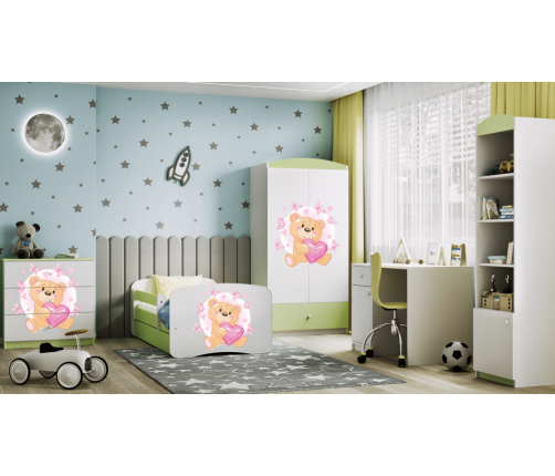 Łóżko babydreams zielone miś motylki bez szuflady materac 160/80