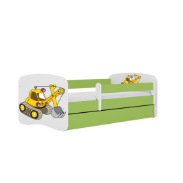 Łóżko babydreams zielone koparka z szufladą materac 160/80