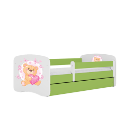 Łóżko babydreams zielone miś motylki z szufladą materac 160/80