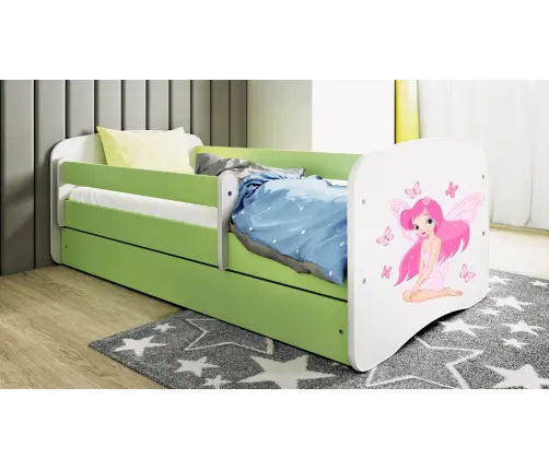 Łóżko babydreams zielone wróżka z motylkami bez szuflady materac 180/80