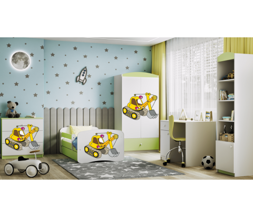 Łóżko babydreams zielone koparka z szufladą materac 180/80
