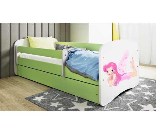 Łóżko babydreams zielone wróżka ze skrzydełkami z szufladą materac 180/80