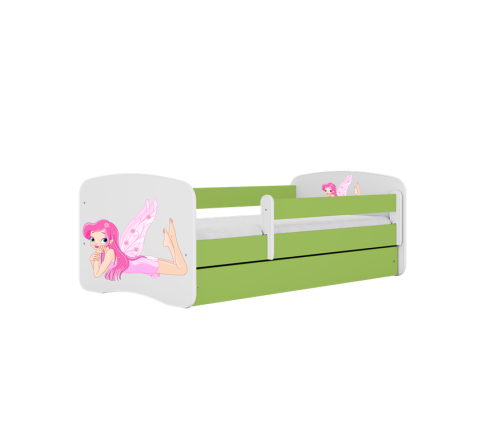 Łóżko babydreams zielone wróżka ze skrzydełkami z szufladą materac 180/80
