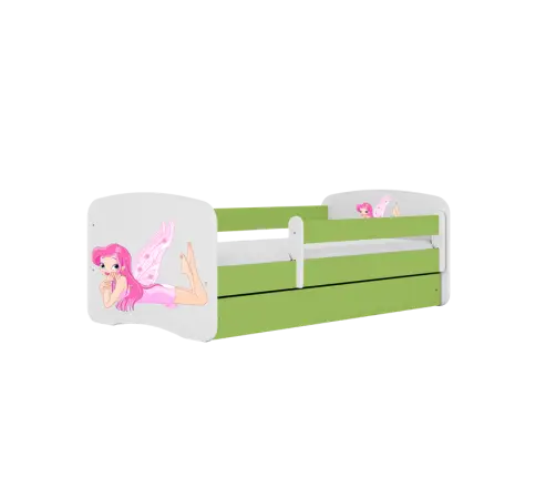Łóżko babydreams zielone wróżka ze skrzydełkami z szufladą materac 180/80