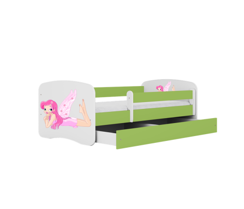 Łóżko babydreams zielone wróżka ze skrzydełkami z szufladą materac 180/80