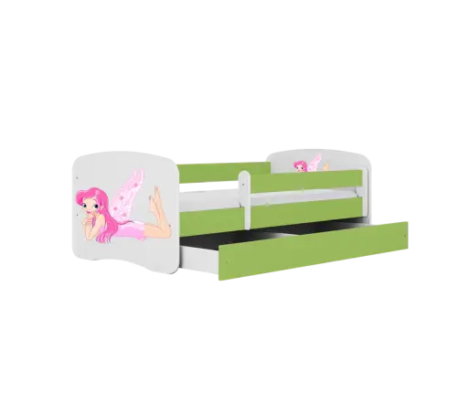 Łóżko babydreams zielone wróżka ze skrzydełkami z szufladą materac 180/80