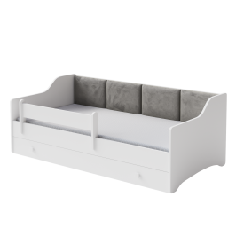 Kids Bed Erik 160x80 White with Mattress Grey Panel