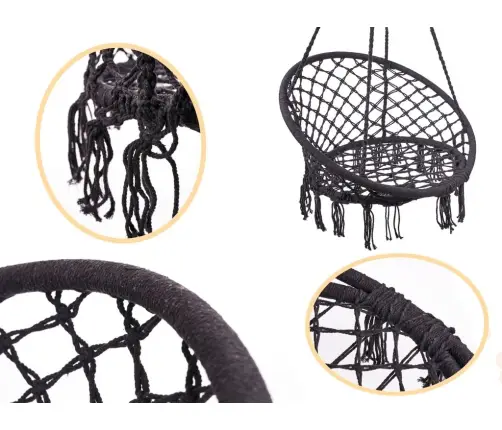 Stārķa ligzda krēsls šūpoles ar atzveltni melns 80cm