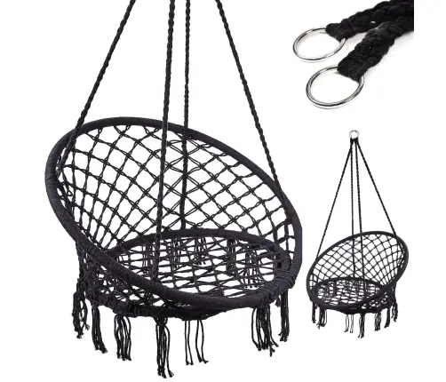 Stārķa ligzda krēsls šūpoles ar atzveltni melns 80cm