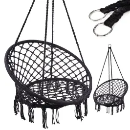 Stārķa ligzda krēsls šūpoles ar atzveltni melns 80cm Stārķa ligzda krēsls šūpoles ar atzveltni melns 80cm