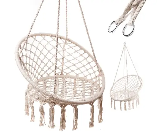 Stārķa ligzdas krēsls šūpoles ar atzveltni ecru 80cm