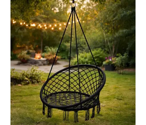 Stārķa ligzda krēsls šūpoles ar atzveltni melns 80cm