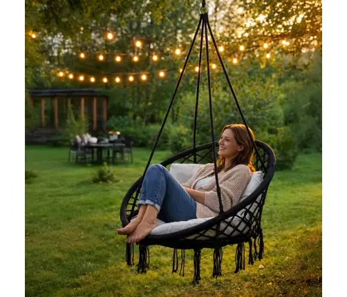 Stārķa ligzda krēsls šūpoles ar atzveltni melns 80cm