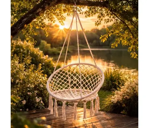 Stārķa ligzdas krēsls šūpoles ar atzveltni ecru 80cm