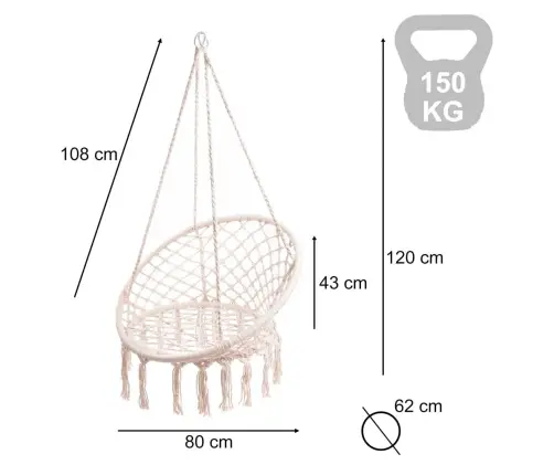 Stārķa ligzdas krēsls šūpoles ar atzveltni ecru 80cm