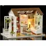 Leļļu mājas koka dzīvojamās istabas modelis montāžai LED 8008-A