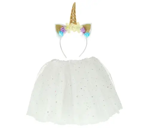 Vienradža karnevāla kostīms galvas lente + svārki balts 3-6 gadi