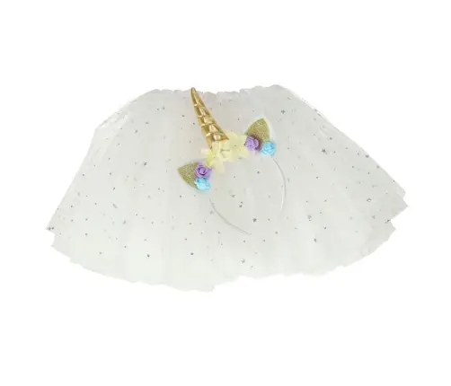 Vienradža karnevāla kostīms galvas lente + svārki balts 3-6 gadi