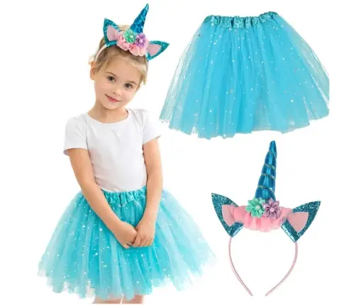 Vienradža karnevāla kostīms galvas lente + svārki zila 3-6 gadi